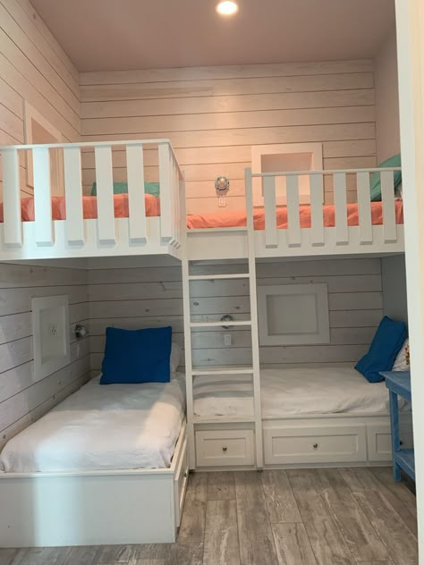 Small Bunkroom, 3 Bunk Beds Small Spaces, Bunk Bedroom Ideas, Bunk Beds With Slides, Bunk Bedding, Beds With Slides, Bunk Beds Ideas, Bunk Bed Room Ideas, Bunk Bedroom