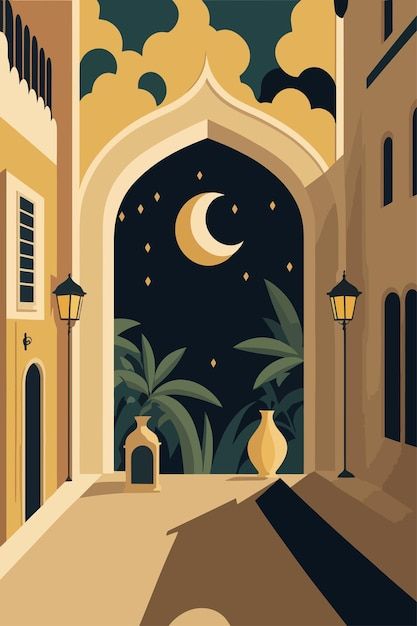 Arab Illustration Art, Middle Eastern Illustration, Eid Illustration Design, Ramadan Illustration Art, Islamic Art Background, Mosque Template, Eid Art, Islam Illustration, Ramadhan Illustration