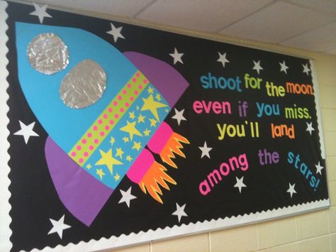 my spaceship bulletin board. Space Bulletin Boards, Papan Tulis Kapur, Space Theme Classroom, Space Art Projects, Space Classroom, Teacher Bulletin Boards, Reading Bulletin Boards, School Door Decorations, Anniversaire Diy