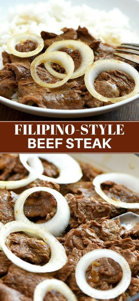 Beef Steak Tagalog, Filipino Bistek Recipe Beef, Beef Pinoy Recipe, Bistek Recipe Filipino Dishes, Keto Filipino Recipes, Easy Filipino Food, Pinoy Bistek Recipe, Beef Steak Filipino, Filipino Bistek Recipe