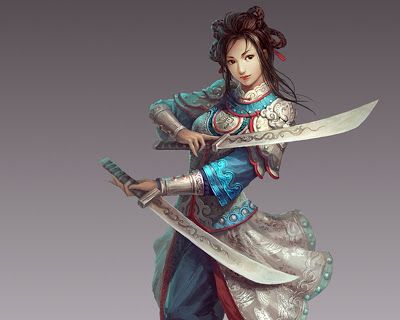 dual wielder, swords, Chinese Legend Of The Five Rings, Characters Female, Female Warriors, Character Images, Warrior Women, Rpg Characters, Warrior Princess, Arte Fantasy, Fantasy Warrior