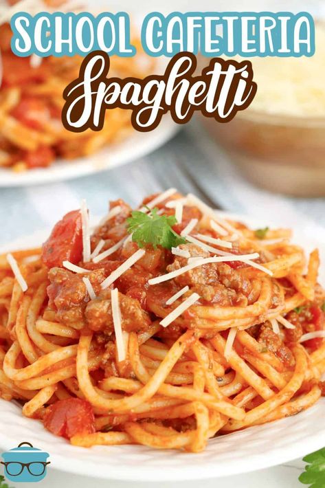 School Cafeteria Spaghetti - The Country Cook School Cafeteria Spaghetti Recipe, School Spaghetti Recipe, Cafeteria Spaghetti, Old School Lunches, Cafeteria Noodles, Recipes With Noodles, School Cafeteria Recipes, Spaghetti Sauce Recipes, The Country Cook Recipes