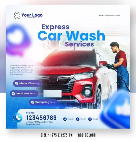 Looksgood | Freepik Car Wash Posters, Express Car Wash, Car Wash Services, Creative Banners, Flyer Design Layout, Flyer And Poster Design, Logo Psd, Visual Marketing, Technology Icon