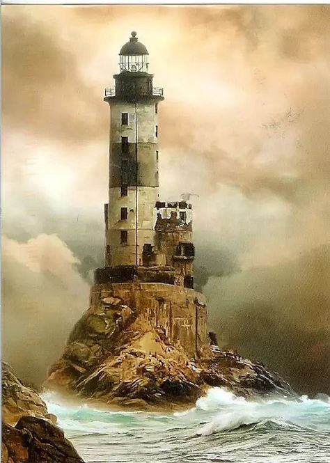 Middle Of The Ocean, Navi A Vela, Lighthouse Pictures, Lighthouse Art, Beautiful Lighthouse, Beacon Of Light, In The Ocean, Mail Art, A Rock