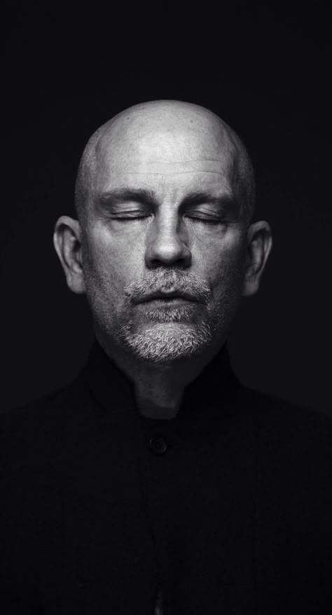 John malkovich Famous Portraits, John Malkovich, Male Portraits, Bald Man, Foto Tips, Eyes Closed, Celebrity Portraits, Black And White Portraits, Male Portrait