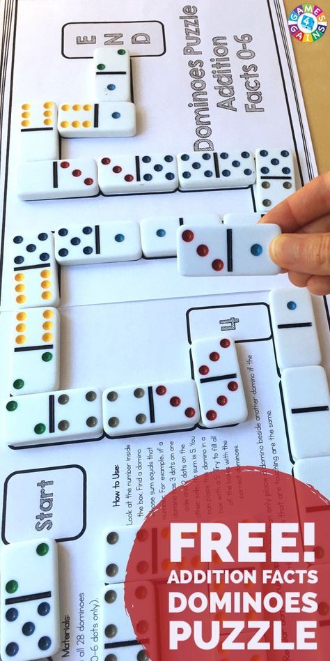 This FREE addition puzzle provides a hands-on approach to practicing addition facts due to the use of dominoes! Domino Games For 1st Grade, Domino Math Games First Grade, Dominoes Math Games, Math Centres, Grade 1 Math, Addition Games, Maths Games, Math Riddles, Math Number Sense