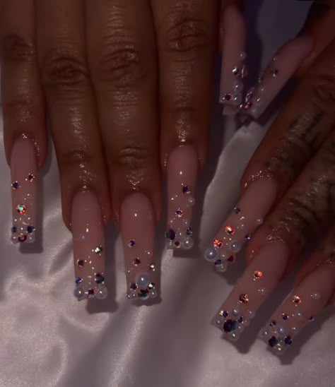 Medium Birthday Acrylic Nails, Birthday Nails Stiletto Medium, Aquarius Nails Birthday, Birthday Stiletto Nails, Medium Short Acrylic Nails, 17 Birthday Nails, Rhinestone French Tip Nails, Birthday Nails Stiletto, New Years Acrylic Nails