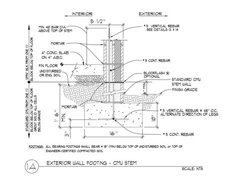 Detail 1A 8816-1 - Omniblock Stem Wall, Construction Drawings, World Information, Blue Line, Floor Plans, Exterior, Drawings, Wall, Blue