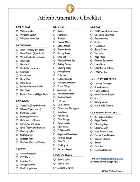 Airbnb Tips Renting, Airbnb Grocery List, Airbnb Apartment Ideas, Airbnb Startup Checklist, Airbnb List Of Items, Airbnb Checklist For Host, Best Airbnb Amenities, Airbnb Inventory Checklist, Airbnb Host Checklist