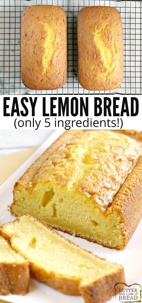 Easy Lemon Bread is moist, full of lemon flavor and made with only five ingredients! This lemon bread recipe is easy to make and is soft and delicious! #lemon #quickbread #lemonbread #bread #yummy Easy Lemon Bread, Lemon Bread Recipes, Quick Bread Recipes Easy, Hot Bread, Lemon Bread, Bread Easy, Lemon Cake Mixes, Lemon Flavor, Quick Bread Recipes