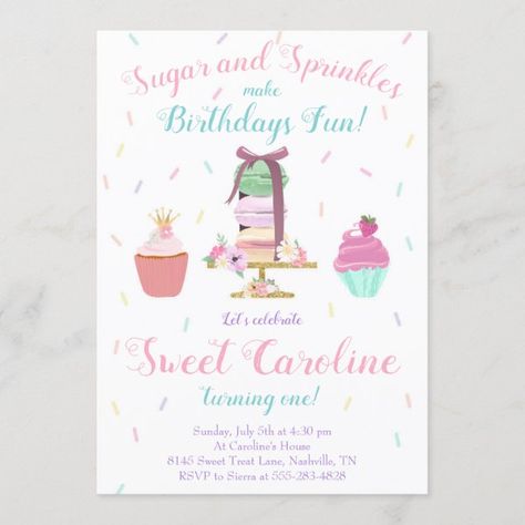 Sugar and Sprinkles Sweet Treat Birthday Invitation First Birthday Gift Ideas, 45th Birthday, The Perfect Girl, First Birthday Gifts, Birthday Invitations Girl, 1st Birthday Invitations, First Birthday Invitations, Girl First Birthday, 1st Birthday Girls