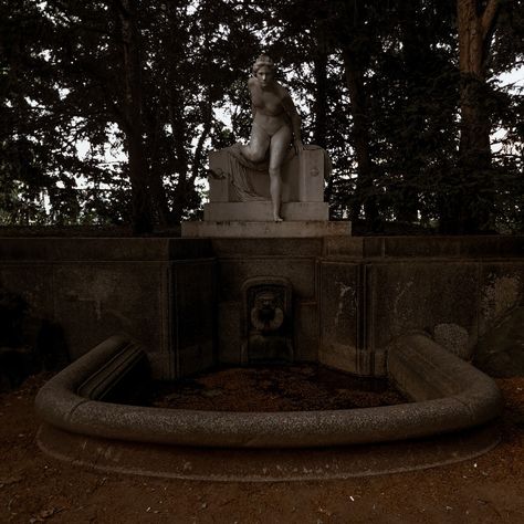 Stature on a fountain Fountain Aesthetic Dark, Fountain Aesthetic, Old Fountain, Dark Academia Vibes, Dark Academia Aesthetic, Aesthetic Dark, Academia Aesthetic, Dark Academia, Dark Aesthetic