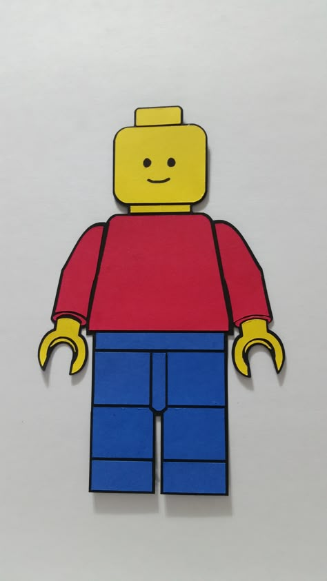 LEGO Man made out of cardstock paper Pin The Head On The Lego Man, Lego People Art, Lego Canvas Painting, Lego Man Drawing, Lego Vbs, Lego Painting, Lego Card, Lego Hand, Painting Jeans