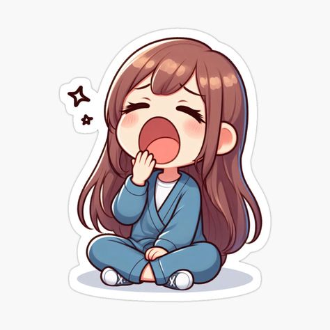 Get my art printed on awesome products. Support me at Redbubble #RBandME: https://www.redbubble.com/i/sticker/a-cute-tired-and-sleepy-girl-yawns-by-MD-GRAPHIGS/162993232.EJUG5?asc=u Tired Chibi, Sleepy Chibi, Chibi Sleeping, Tired And Sleepy, Work Cartoons, Film Ideas, Sleepy Girl, Face Illustration, Funny Emoji