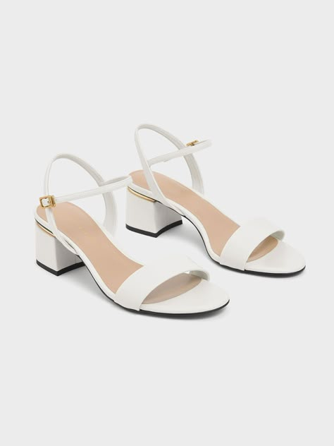 Open Toe Ankle Strap Block Heel Sandals White Low Heel Sandals, White Block Heel Sandals, Hoco Shoes, Graduation Shoes, White Block Heels, Semi Dresses, Dr Shoes, Slim Aarons, Ankle Strap Block Heel