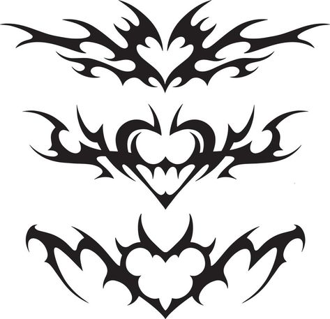 Neo tribal y2k tattoo with heart shape. Cyber sigilism style hand drawn ornaments. Vector illustration of black gothic tribal tattoo designs Graphic Heart Tattoo, Designs To Draw On Shirts, Cybersigil Tattoo Design, Heart Shaped Shirt, Succubus Tattoos, Neo Tribalism Tattoo, Gothic Tattoo Designs, Stammestattoo Designs, Y2k Tattoo