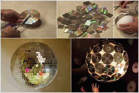 DIY Disco Ball From Old CDs Kitchen Backsplash Mosaic, Diy Disco Ball, Backsplash Mosaic, Recycled Cds, Mosaic Backsplash Kitchen, Diy Kitchen Backsplash, Old Cd, Old Cds, Cd Crafts