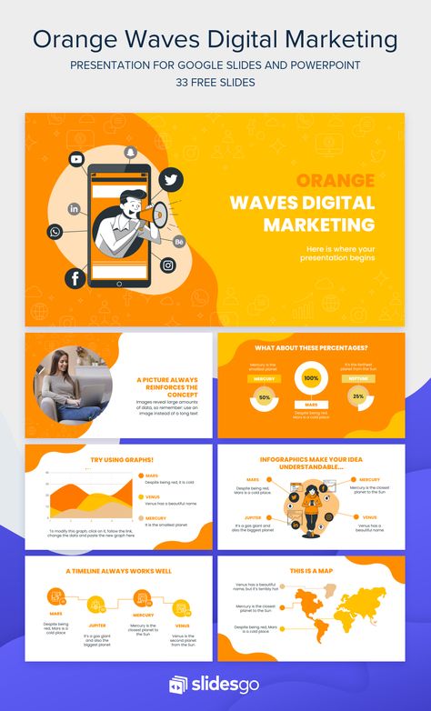 Put your trust in this Google Slides theme and PowerPoint template for digital marketing. Its images from Storyset and its orange tones are outstanding! Orange Presentation, Colorful Powerpoint Template, Ppt Theme Free Presentation Templates, Powerpoint Templates Slidesgo, Orange Powerpoint Template, Swot Analysis Template, Ppt Template Design, Presentation Slides Design, Brand Guidelines Template