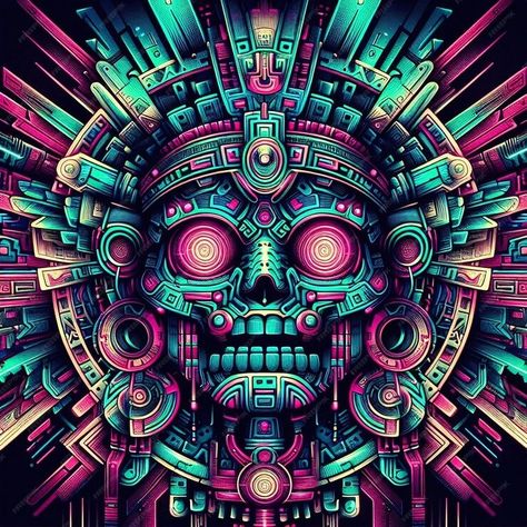 Premium Photo | Digital art selected for the Neon Aztec Skull Ancient Rituals Meet Digital Visions Neon Digital Art, Photo Digital Art, Aztec Skull, Ancient Rituals, 8k Wallpaper, Color Full, Neon Art, Tshirt Design, Premium Photo