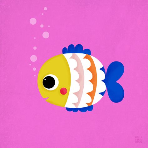 Cute Fish Illustration, Ocean Illustration, Guppy Fish, Fish Graphic, Pop Art Canvas, Whale Art, Fish Illustration, Baby Drawing, Cute Fish