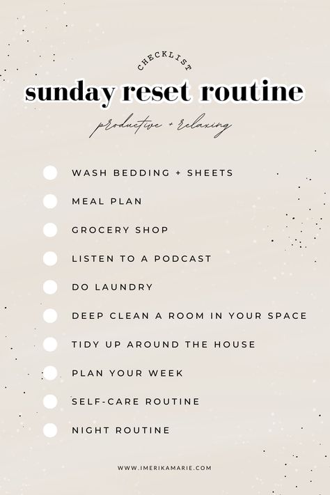 sunday reset routine checklist Night Routine For School, Reset Routine Checklist, Sunday Night Routine, Sunday Reset Routine, Sunday Rest, Importance Of Self Care, Reset Routine, Sunday Reset, Sunday Routine