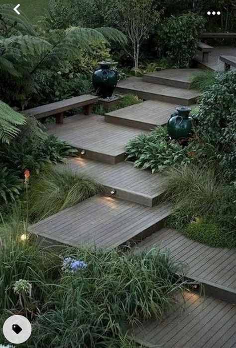 Landscape Stairs, Sloped Backyard, Garden Stairs, Sloped Garden, Garden Steps, Have Inspiration, Recycled Projects, Backyard Garden Design, Garden Landscape Design