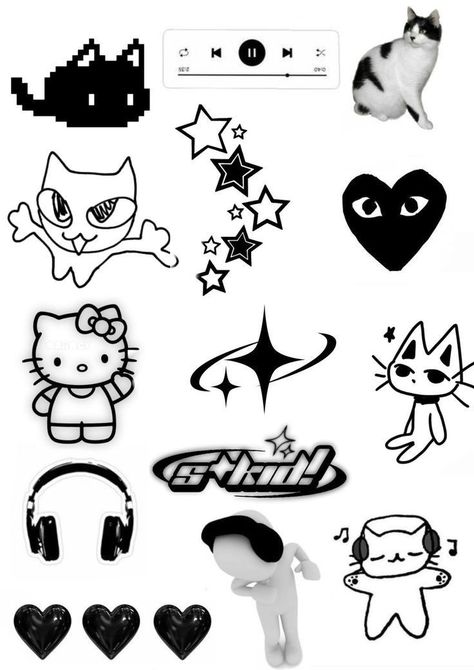 https://pin.it/7KzthAC1C Sketches For Phone Cases, Drawings For Phone Cases, Minimalistic Stickers, Space Bunnies, Diy Phone Case Design, Small Doodle, Scrapbook Printing, Black And White Stickers, Collage Phone Case