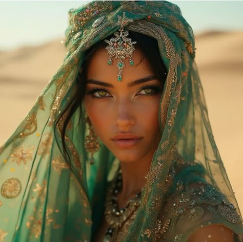 Arabian Fantasy Art, Fantasy Magic Aesthetic, Goddess Concept Art, Egypt Army, Arabic Hairstyles, Arabian Nights Prom, Desert Photoshoot Ideas, Desert Queen, Egyptian Wedding