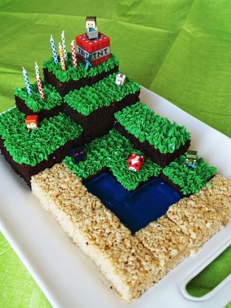 Minecraft Birthday Cake Minecraft Cake Easy, Diy Minecraft Cake, Landscape Cake, Minecraft Landscape, Dense Cake, Minecraft Diy, Holiday Appetizers Christmas, Minecraft Birthday Cake, Easy Minecraft Cake