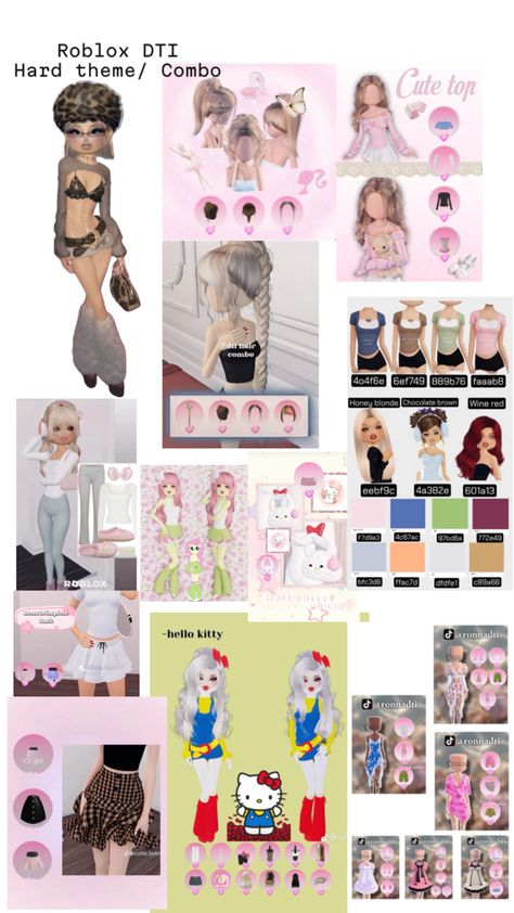 Roblox Dress to İmpress Hard theme/Combo Hard Dti Theme, Roblox Dress, Honey Blonde, Wine Red, Cute Tops, Dress To Impress, Hello Kitty, Kitty, Quick Saves