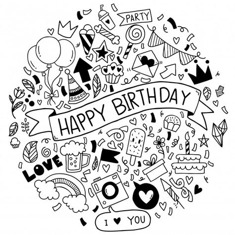 Hand drawn vector illustration happy bir... | Premium Vector #Freepik #vector #flower #birthday #happy-birthday #heart Birthday Doodles Hand Drawn, Birthday Ornaments, Birthday Doodles, Birthday Writing, Birthday Drawings, Happy Birthday Doodles, Happy Birthday Drawings, Birthday Doodle, Arte Doodle