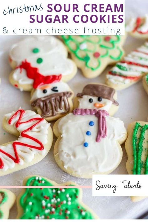 Cream Cheese Sugar Cookie Recipe, Sugar Cookies With Cream Cheese, Cream Cheese Cookie Recipe, Cookies With Cream Cheese Frosting, Roll Out Sugar Cookies, Sour Cream Cookies, Make Sour Cream, Christmas Cutout Cookies, Soft Sugar Cookie Recipe