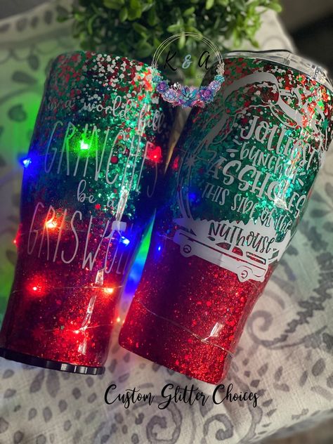 Grinch Tumbler, Christmas Cups, Glitter Tumbler Cups, Yeti Cup, Christmas Tumbler, Tumbler Ideas, Custom Glitter, 30 Oz Tumbler, Christmas Tumblers