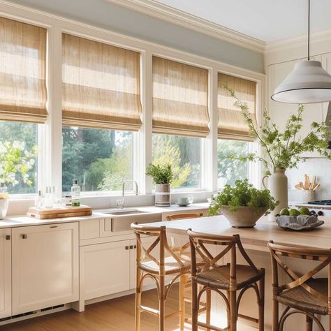 How to Choose the Best Modern Kitchen Window Treatments • 333+ Inspiring Lifestyle Ideas Blinds For Kitchen Window Ideas, Modern Kitchen Window Treatments, Kitchen Window Curtain Ideas, Big Kitchen Window, Kitchen Window Treatments Ideas, Modern Kitchen Window, Kitchen Shades, Curved Kitchen, Wooden Countertops