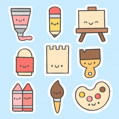 Art tools sticker hand drawn cartoon col... | Premium Vector #Freepik #vector #logo Premium Vector Sticker, Freepik Premium Vector, Drawing Stickers Art, Cool Sticker Ideas, Diy Stickers Ideas Draw, Stickers Cool, Preppy Stickers, Sticker Cartoon, Posca Art