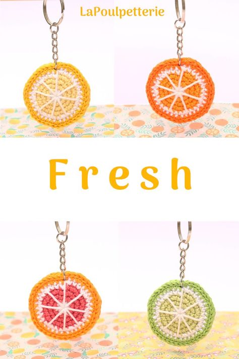 Citrus Crochet, Crochet Citrus, Amigurumi Orange, Crochet Earrings Pattern, Lemon Decor, Crochet Inspo, Blanket Patterns, Crochet Diy, Crochet Keychain