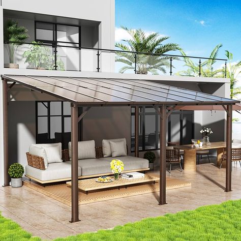 Amazon.com : Airwire 10x14 FT Gazebo, Outdoor Gazebos on Clearance with Aluminum Frame, Wall Mounted Gazebo & Pergola, Lean to Gazebo Awnings for Patio, Decks, Porch and Backyard : Patio, Lawn & Garden Backyard Patio With Pergola, Terrace Moodboard, Gazebos Ideas Backyard, Backyard Overhang, Pergola Patio Attached To House, Backyard Sunroom, Backyard Pergola Ideas, Lean To Gazebo, Backyard Gazebo Ideas