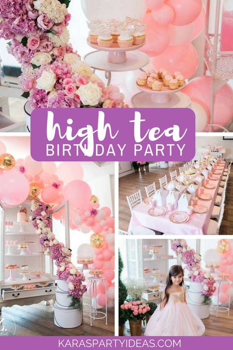 Kara's Party Ideas High Tea Birthday Party | Kara's Party Ideas Lets Par Tea Birthday, Tea Partea Birthday, Tea Party 70th Birthday, Princess High Tea Party Birthday, High Tea First Birthday Party, Princess Birthday Tea Party, High Tea Themes Ideas, Time 4 Tea Birthday Party, Tea Party Birthday Decor