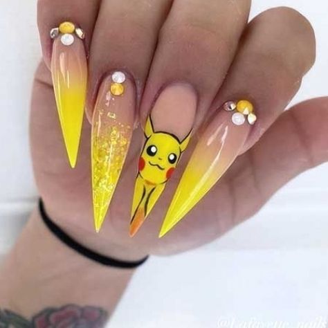 Pikachu Nails, Summer Nails Ideas, Formal Nails, Stiletto Nails Designs, Blush Nails, Nails Tumblr, Luxury Nails, Nail Designs Spring, Bling Nails