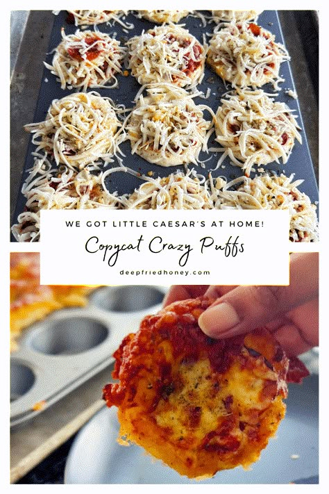 Copycat Crazy Puffs • deepfriedhoney Little Caesars Crazy Puffs Recipe, Copycat Little Caesars Crazy Puffs, Little Cesar’s Crazy Puffs, Crazy Puffs Little Caesars, Little Caesars Crazy Puffs, Crazy Puffs, Muffin Tin Pizza, Game Day Finger Foods, Dinner Menu Planning