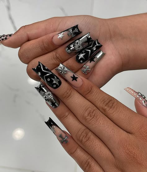 Cross Nails, Black Acrylic Nails, Punk Nails, Grunge Nails, Goth Nails, Colored Acrylic Nails, French Tip Acrylic Nails, Girly Acrylic Nails, Classy Acrylic Nails