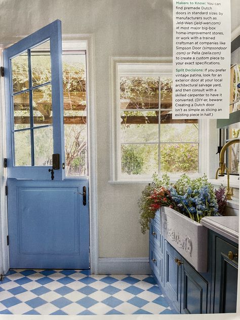 French Doors To Kitchen, Kitchen Half Door, Dutch Door In Kitchen, Blue Dutch Door, Dutch Door Pantry, Antique Dutch Door, Front Door Into Kitchen, Kitchen Back Door Ideas, Dutch Door Kitchen