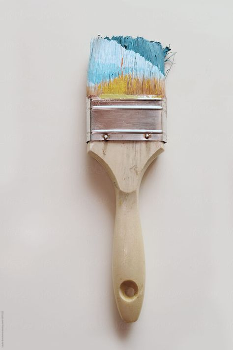 Paintbrush in blue paint on plain background by Lyuba Burakova - Brush, Paintbrush - Stocksy United Brush Paint Background, Paintbrush Photography, Objects To Paint, Identity Portrait, Paint Brushes Photography, Paintbrush Painting, Evermore Era, Cake Sprinkles, Colorful Cake