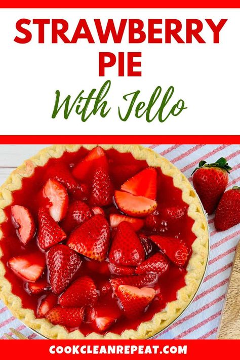 This delicious strawberry pie with jello is the perfect summery treat! Combining sweet and tart strawberries with jello, this easy to make dessert will get rave reviews. Whip up a batch today! Strawberry Pie Without Jello, Strawberry Pie With Jello, Strawberry Jello Pie, Easy Delicious Dessert, Graham Cracker Crust Recipe, Popular Pies, Fresh Strawberry Recipes, Strawberry Pie Filling, Strawberry Glaze