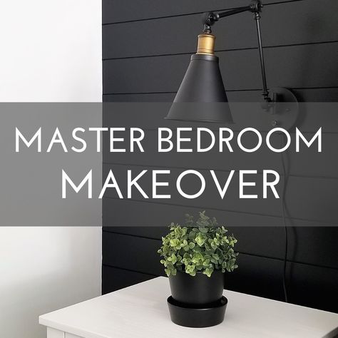 Black Accent Wall With Black Bed, Dark Blue Shiplap Wall Bedroom, Dark Shiplap Wall Bedroom, Black Shiplap Accent Wall Bedroom, Horizontal Shiplap Wall Bedroom, Wall Sconces In Bedroom, Black Wall Sconces Bedroom, Bedroom Inspirations Master Black Accent Wall, Black Shiplap Bedroom