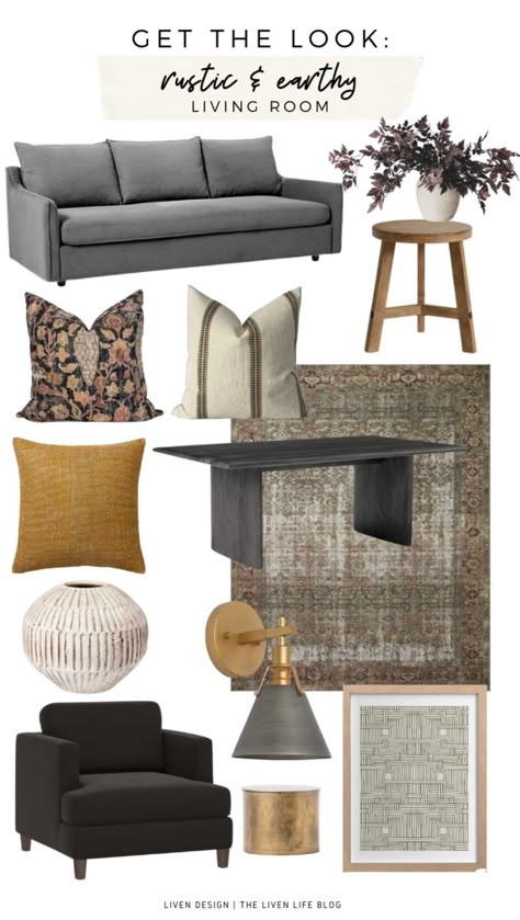 Grey Rust Gold Living Room, Grey Sofa Gold Coffee Table, Gold And Charcoal Living Room, Black Grey Wood Living Room, Charcoal Sofa Styling, Gray And Rust Living Room, Mustard And Brown Living Room, Accent Colors For Gray Living Room, Gold And Gray Living Room