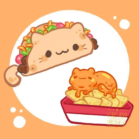 Kawaii Cooking Drawing, Cute Animal Food Drawings, Cats As Food Drawings, Food Cat Drawing, Cute Food Animals Drawings, Animal Food Combinations Drawings, Cute Food Drawings Cartoons, Kawaii Drawings Food, Cute Drawings Food