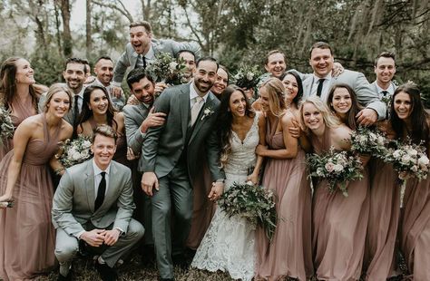 Mauve Bridesmaid Dresses With Groomsmen, Beige And Grey Wedding Theme, Mauve Taupe Wedding, Taupe And Grey Wedding Party, Taupe Bridesmaid Dresses Gray Suits, Taupe And Grey Wedding, Grey Groomsmen Suits With Bridesmaids, Mauve Bridesmaid Dress With Groomsmen, Taupe Bridesmaid Dresses And Groomsmen