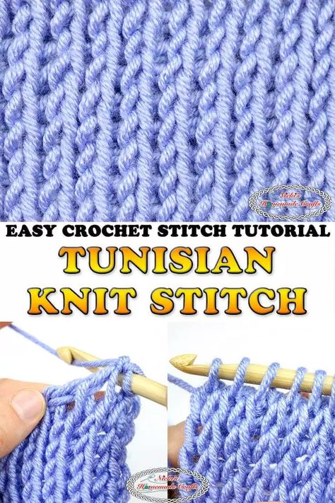 Tunisian Knit Stitch, Tunisian Stitches, Crochet Tunisian, Tunisian Crochet Patterns, Tunisian Crochet Stitches, Crochet Knit Stitches, Easy Crochet Stitches, Crochet Simple, Learn How To Crochet