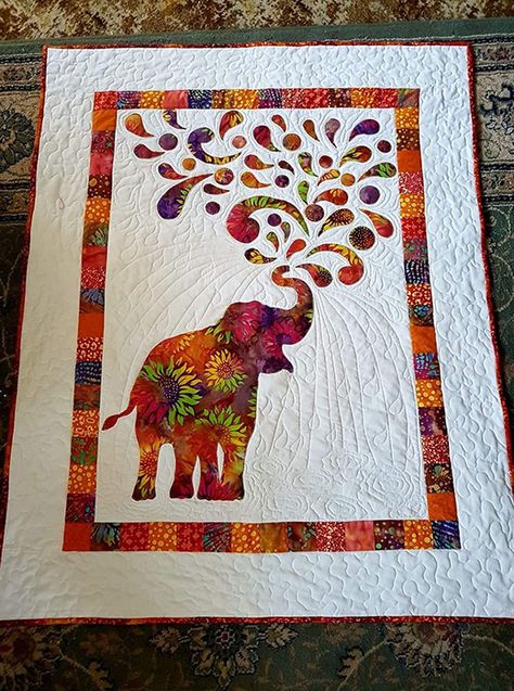 Paisley Splash Quilt designed by Myiesha & Katie, Written by Laura Jaquinto for Windham Fabrics Elephant Quilts Pattern, Elephant Butterfly, Colchas Quilting, Kid Quilts, Mom And Baby Elephant, Elephant Quilt, Quilt Tips, Quilting Blocks, Quilted Wall Hanging